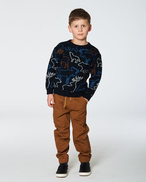 Shop Deux Par Deux Little Boy's Sweater With Intarsia Animal Forest Black In Anthracite