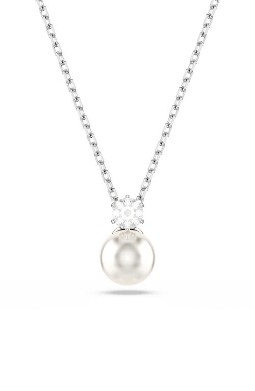 Swarovski Matrix Pendant, Crystal Pearl, Round Cut, White, Rhodium Plated Necklace In Silver/white