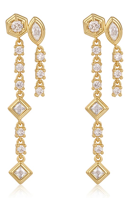 Luv Aj Sterllar Bezel Double Stud Drop Earrings In Gold