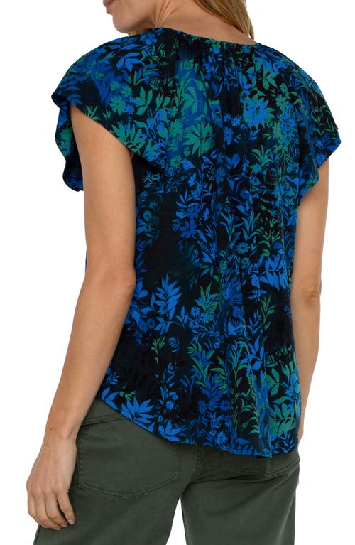 Shop Liverpool Los Angeles Flutter Sleeve Top In Blue Topaz Multi