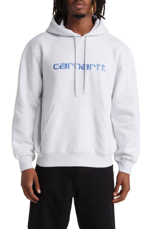 Carhartt Work In Progress Logo Embroidered Hoodie In Ash Heather/liberty