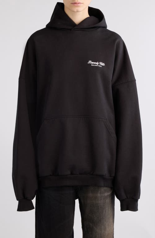 Shop Balenciaga Gender Inclusive Oversize Beverly Hills Logo Cotton Hoodie In Washed Black/white