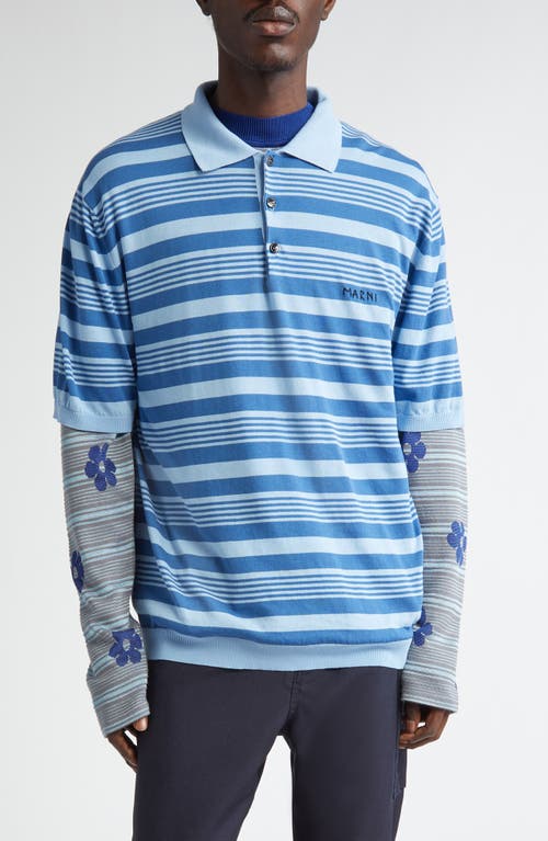 Marni Stripe Relaxed Fit Cotton Polo Sweater Azure at Nordstrom, Us