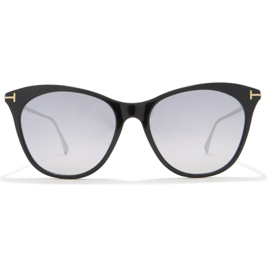 Shop Tom Ford 55mm Cat Eye Sunglasses In Shiny Black/smoke Mirror