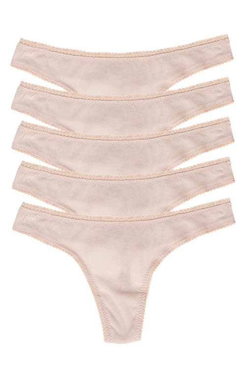 On Gossamer Mesh High Cut Thongs, Set Of 5 In Champagne