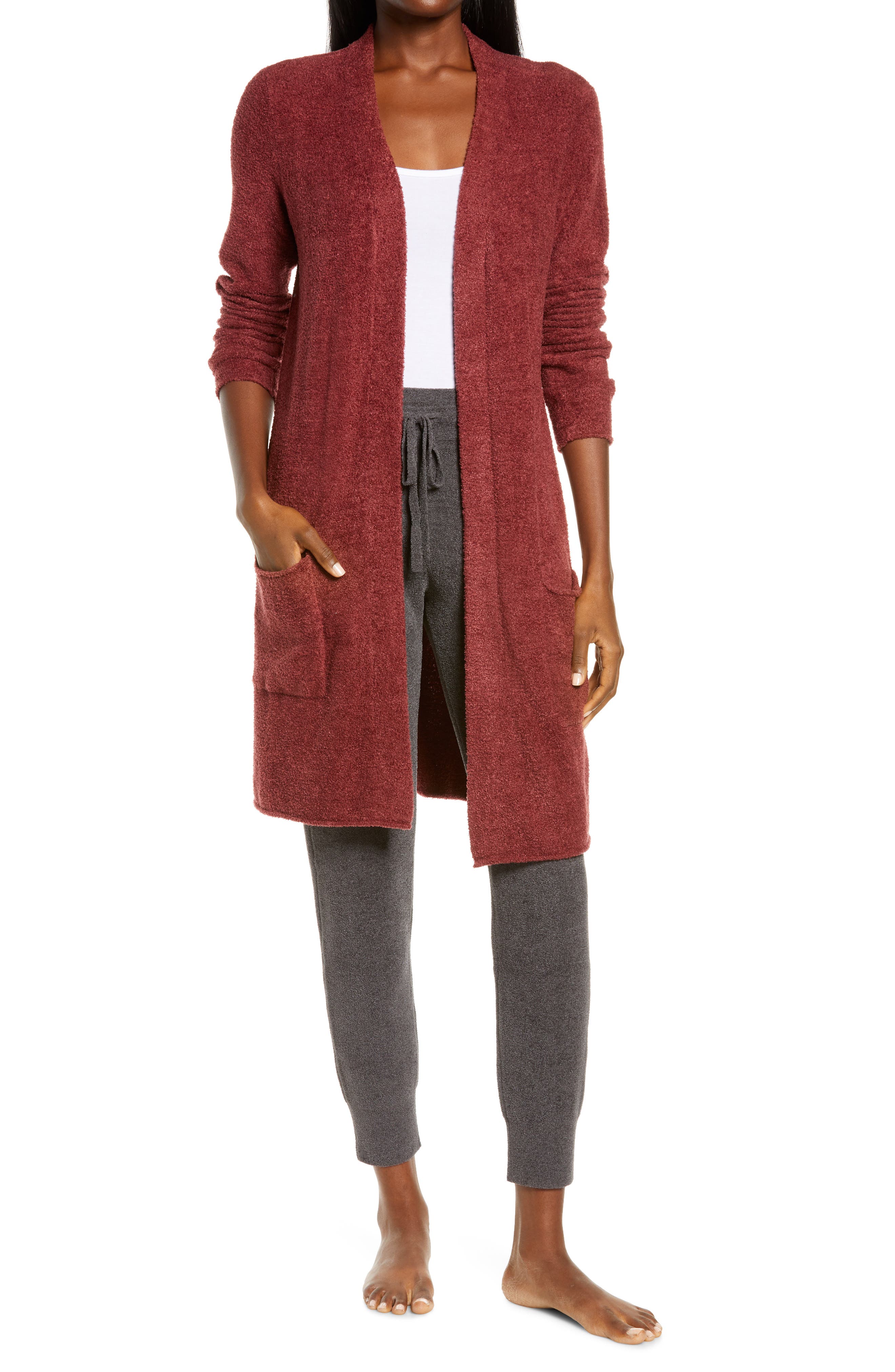 red cardigan women