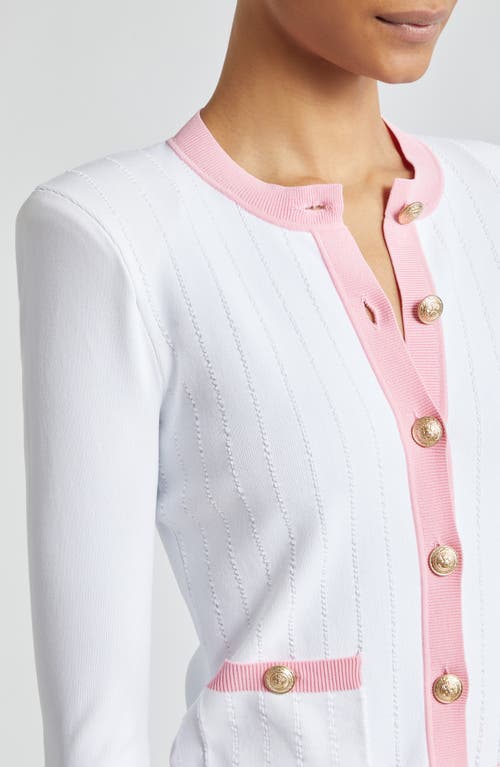 Shop L Agence L'agence Leon Button Cardigan In White/cotton Candy