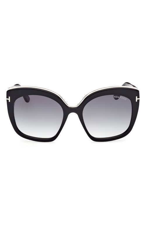 TOM FORD Chantalle 55mm Gradient Butterfly Sunglasses in Shiny Black / Gradient Smoke | Smart Closet