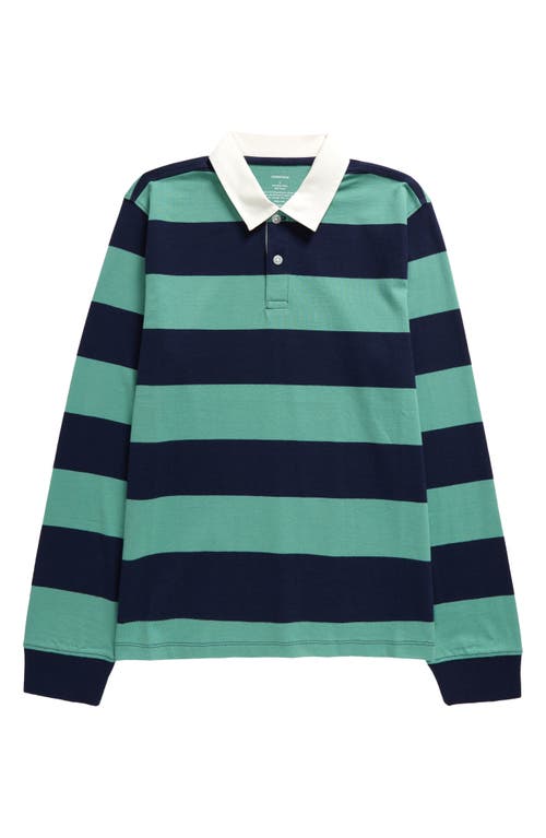 Shop Nordstrom Kids' Stripe Rugby Shirt In Navy Peacoat- Green Kal Stripe