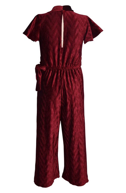 Iris & Ivy Kids' Stretch Velvet Jumpsuit In Wine