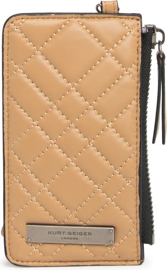 Kurt Geiger London Quilted Card Case with Strap in Light/Pastel Brown at Nordstrom Rack