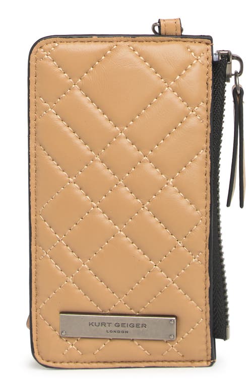 Shop Kurt Geiger London Quilted Card Case With Strap In Light/pastel Brown