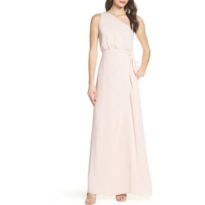 Wayf One-Shoulder Wrap Front Evening Dress, Pink