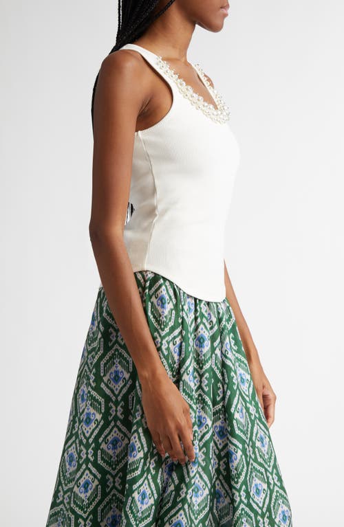 Shop Zimmermann Faux Pearl Embellished Rib Tank In Ivory