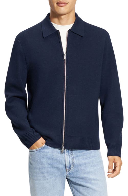 Shop Theory Cameron Merino Wool Zip Cardigan In Baltic