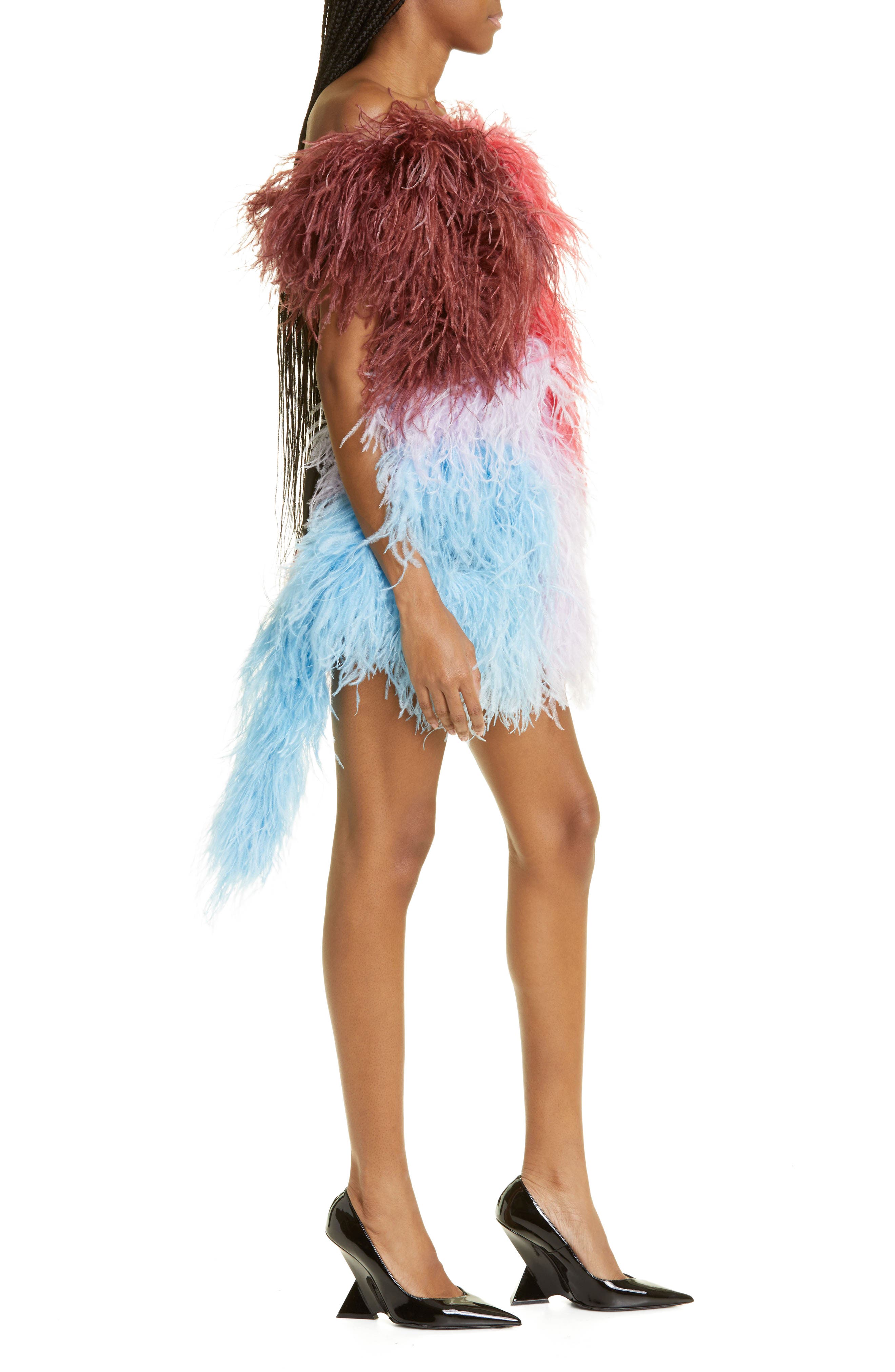 The Attico Keri Colorblock Feather Strapless Minidress in Blue/Pink  Multicolor | Smart Closet