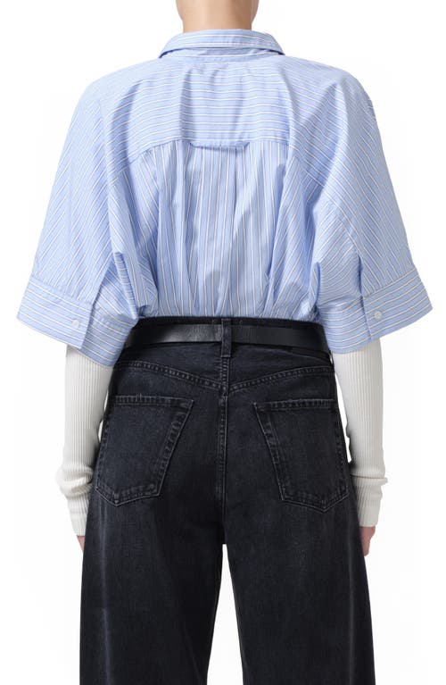 Shop Citizens Of Humanity Claire Origami Elbow Sleeve Cotton Button-up Shirt In Melissani Stripe