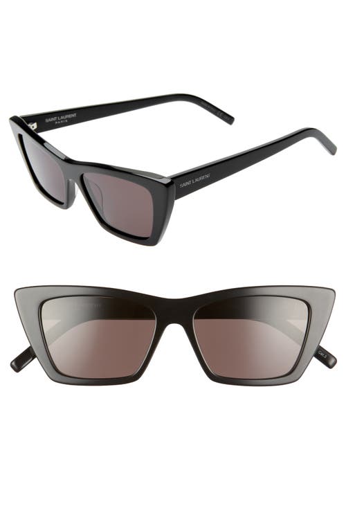 Saint Laurent 53mm Cat Eye Sunglasses in Shiny Black/Grey Solid at Nordstrom