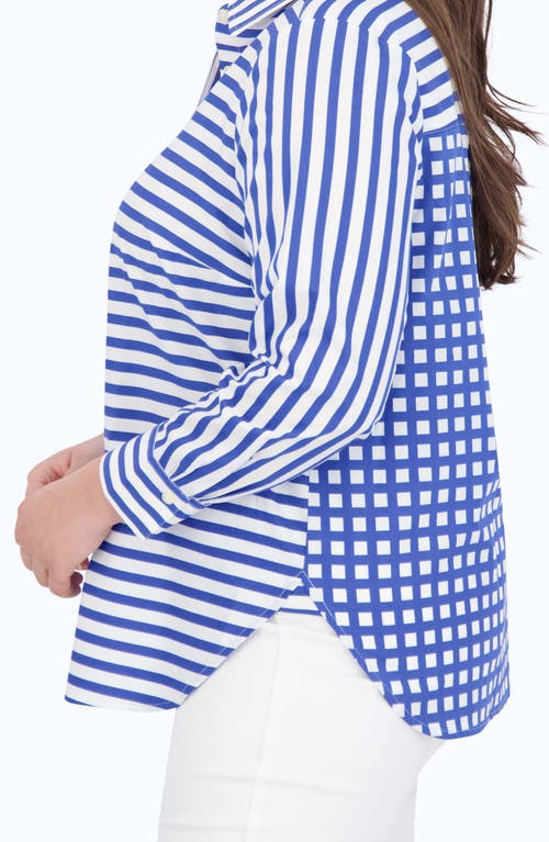 Foxcroft Mixed Stripe Cotton Sateen Button-up Shirt In Blue