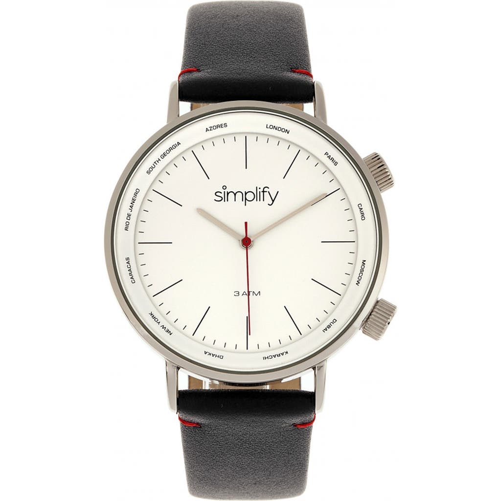 Simplify The 3300 Leather-band Watch In Black/silver