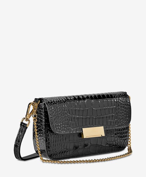 Shop Gigi New York Edie Shoulder Bag In Black Embossed Croc