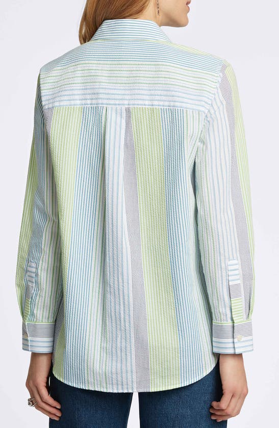 FOXCROFT FOXCROFT RELAXED VARIEGATED STRIPE SEERSUCKER BUTTON-UP SHIRT