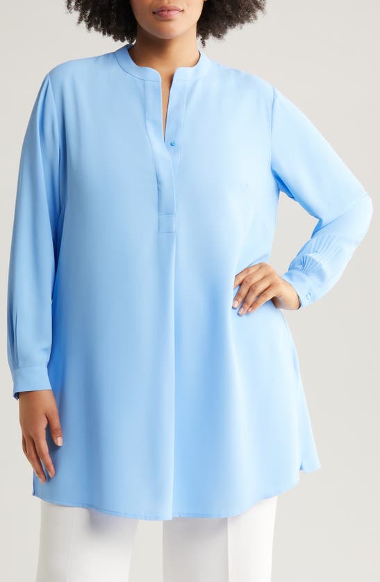 Anne Klein Nehru Tunic Shirt In Shore Blue