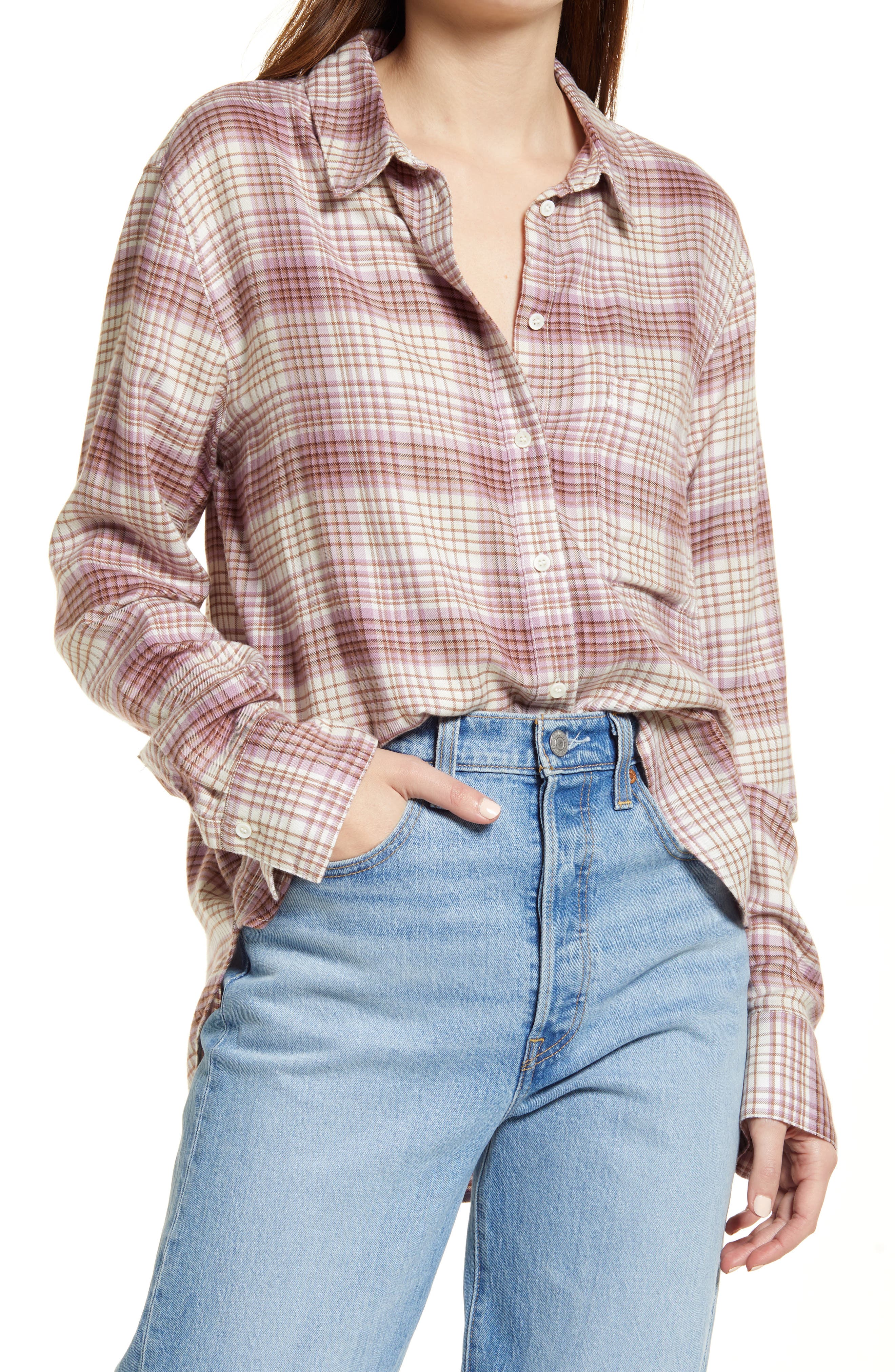 Treasure \u0026 Bond Plaid Boyfriend Shirt 