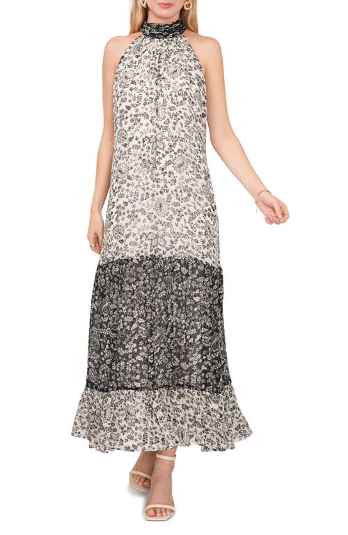 Vince Camuto Floral Colorblock Tiered Maxi Dress in New Ivory