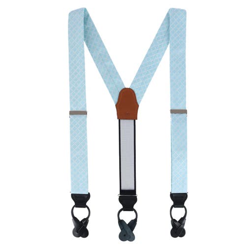 Shop Trafalgar Rowan Geometric Pattern Silk Button End Suspenders In Light Blue