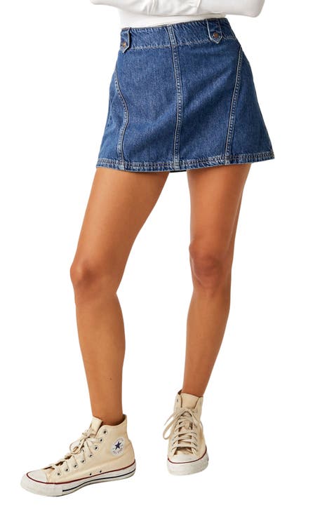 Women's Denim Mini Skirt High Waist Frayed Hem Body-con A-line Jean Skirts