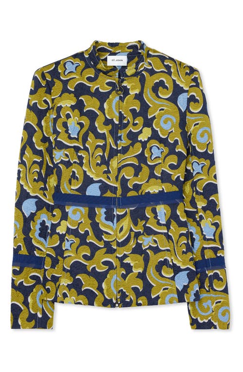 St John Silk Jacquard Paisley Jacket In Royal Blue Multi