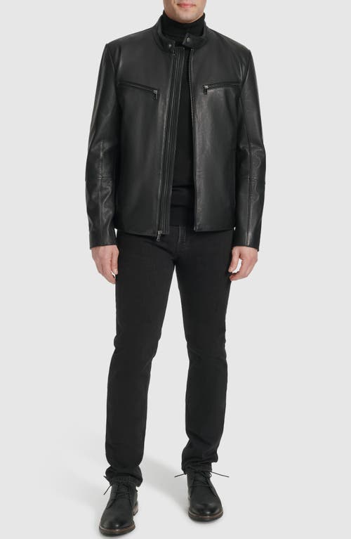 Shop Cole Haan Leather Moto Jacket In Black