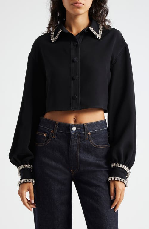 Shop Cinq À Sept Juneve Rhinestone Detail Crop Button-up Shirt In Black