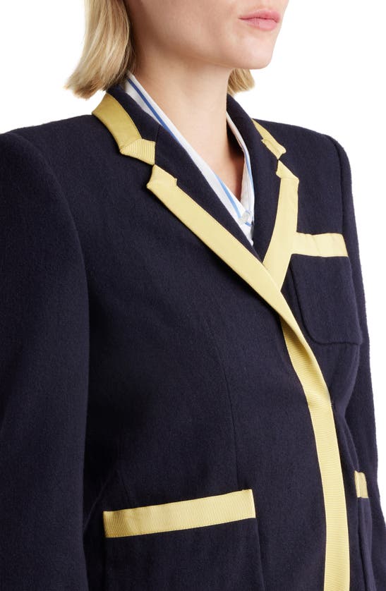 Shop Dries Van Noten Contrast Trim Wool Blend Jacket In Navy