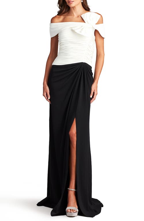 Tadashi Shoji Bow Detail Colorblock Gown In Ivory/black