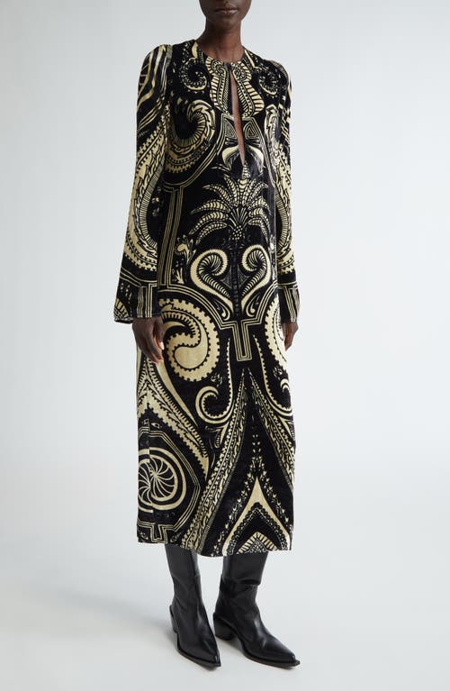 Shop Johanna Ortiz Paisley Jungle Long Sleeve Velvet Tunic Midi Dress In Henna Meets The Tropics/black