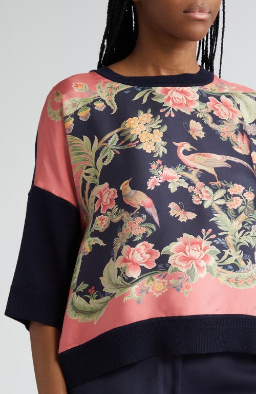 Shop Etro Mixed Media Silk & Wool Sweater In Coral/navy