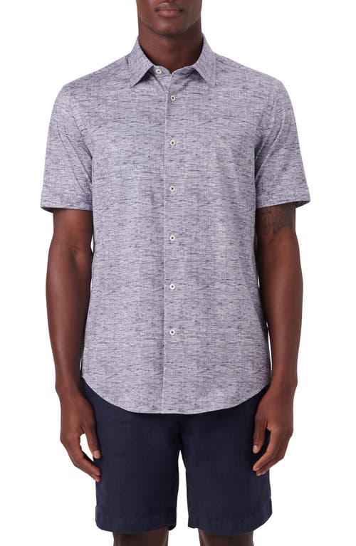 Shop Bugatchi Miles Ooohcotton® Heather Print Short Sleeve Button-up Shirt In Navy