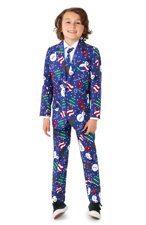 OppoSuits Kids' Christmas Snowman Two-Piece Suit with Tie in Blue 