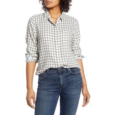 Lucky Brand Classic Plaid Contrast Button-Up Shirt, Grey