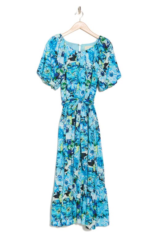 Melloday Floral Print Poplin Midi Dress In Blue Multi
