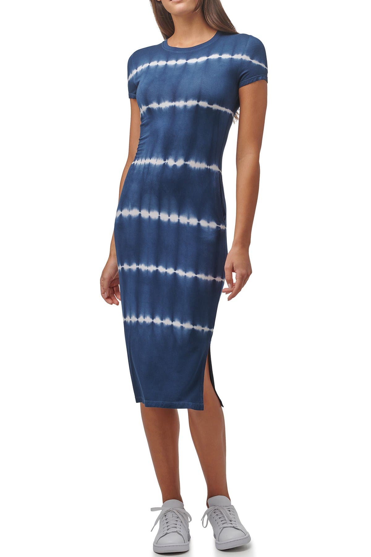Marc New York Tie Dye Midi Short Sleeve T-shirt Dress In Midnight