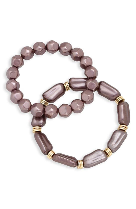 Shop Nordstrom Set Of 2 Imitation Pearl Stretch Bracelets In Gold/plum