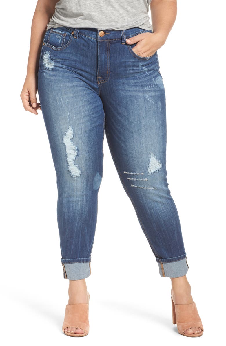 Melissa McCarthy Seven7 Distressed Roll Cuff Straight Leg Jeans (Tammy ...
