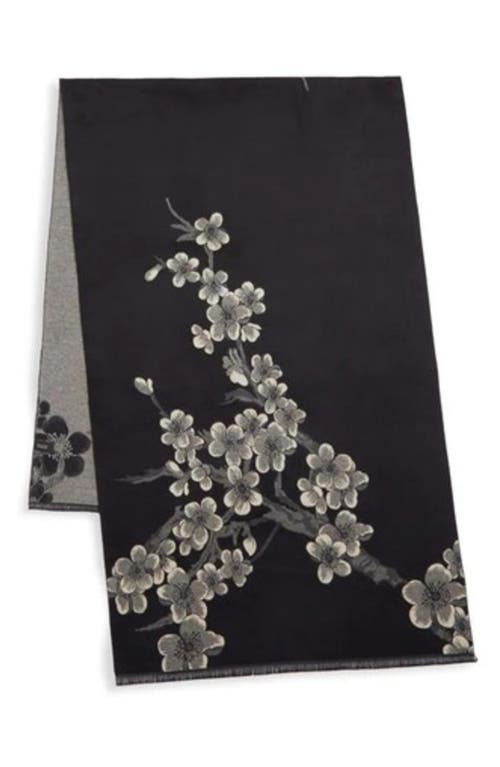 Saachi Floral Reversible Scarf In Black/grey/white