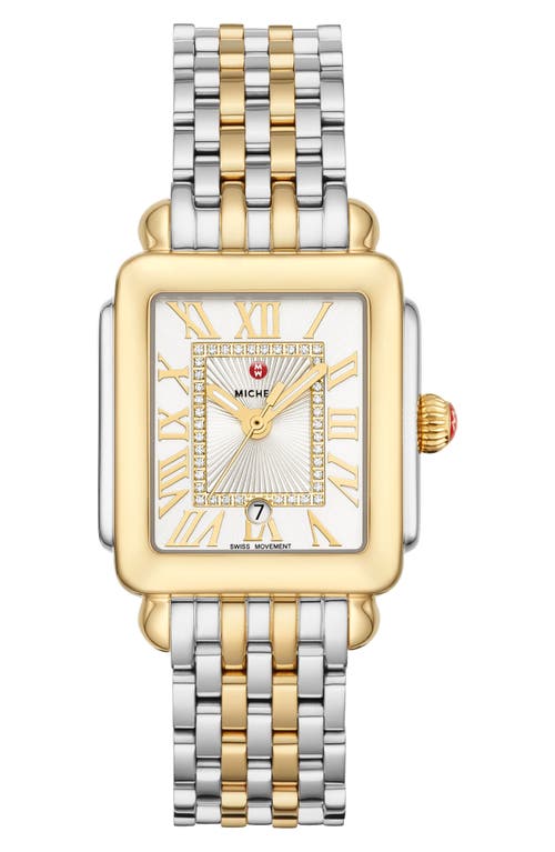 Michele Deco Madison Mid Two-tone Diamond-dial Watch In Gold/silver