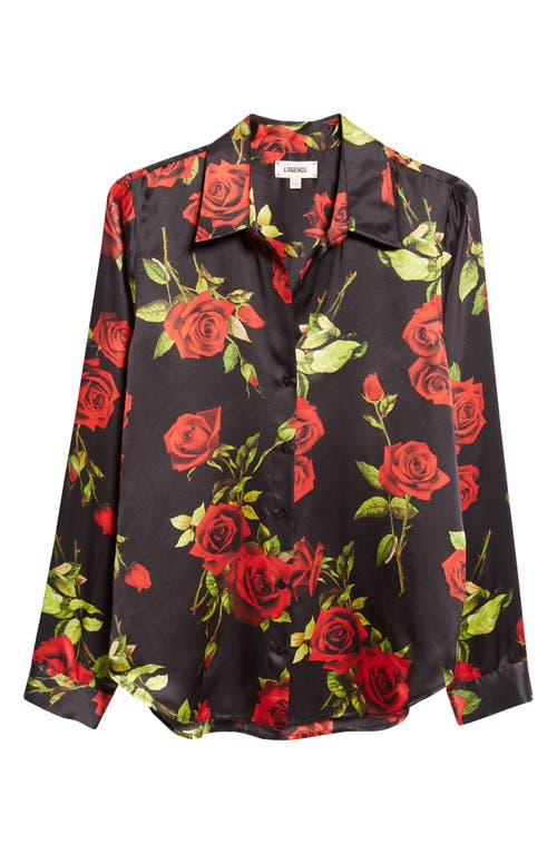 Shop L Agence L'agence Tyler Rose Print Silk Shirt In Black Multi Romantic Rose