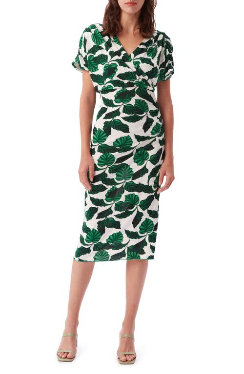 DVF Havana Leaf Print Midi Dress in Begonia Green