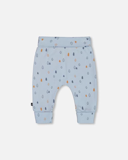 DEUX PAR DEUX DEUX PAR DEUX BABY BOY'S ORGANIC COTTON PRINTED EVOLUTIVE PANT LIGHT BLUE WITH PINE 